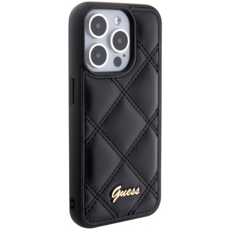 Чехол Guess PU Quilted with Script metal logo Hard для iPhone 15 Pro Max, цвет Черный