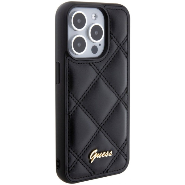 Чехол Guess PU Quilted with Script metal logo Hard для iPhone 15 Pro Max, цвет Черный