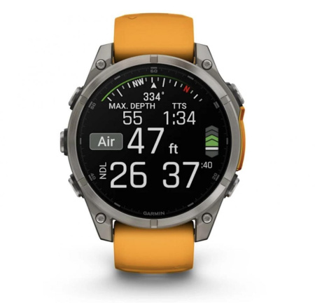 Смарт часы Garmin Fenix 8, 47 мм, AMOLED, Sapphire Titanium with spark orange/graphite silicone band