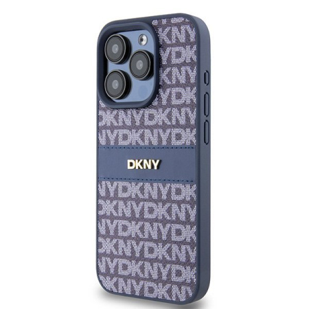 Чехол DKNY PU Repeat texture Tonal stripe Metal logo Hard Blue для iPhone 15 Pro, синий