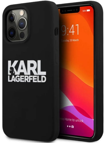 Чехол CG Mobile Karl Lagerfeld Liquid silicone stack logo Hard для iPhone 12/12 Pro, цвет Черный (KLHCP12MSLKLRBK)