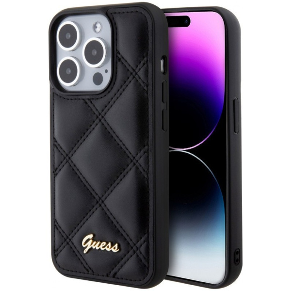 Чехол Guess PU Quilted with Script metal logo Hard для iPhone 15 Pro Max, цвет Черный