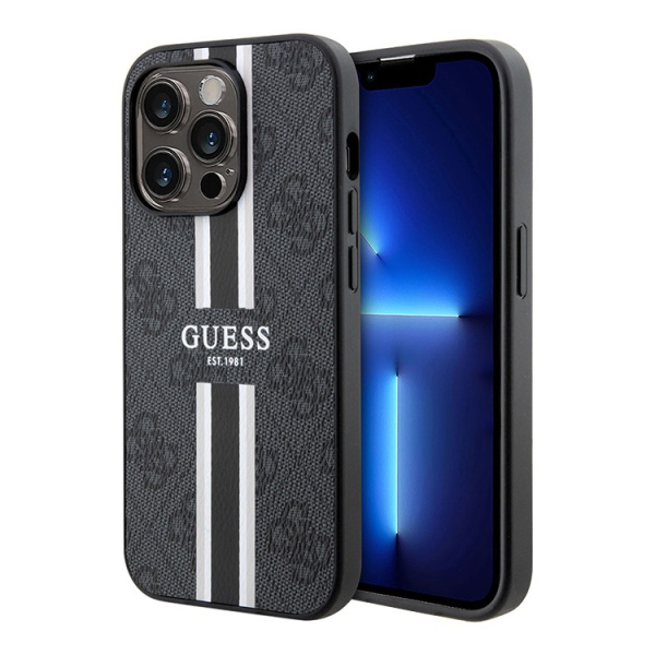 Чехол Guess PU 4G Stripes Hard (MagSafe) для iPhone 15 Pro, цвет Черный