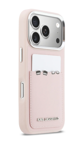 Чехол Lagerfeld PU Smooth Sketch Karl&Choup Metal Cam with Cardslot Hard Pink для iPhone 17 Pro
