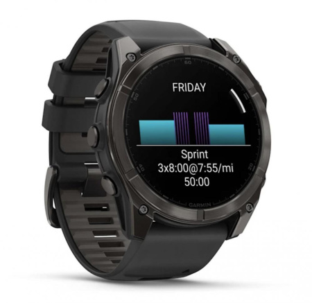 Смарт часы Garmin Fenix 8, 51 мм, AMOLED, Sapphire Carbon Gray DLC Titanium with Black/Pebble Gray Silicone