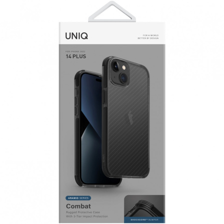Чехол Uniq Combat для iPhone 14 Plus, цвет Черный (Aramid effect Smoke)