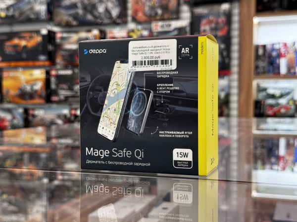 Автомобильный держатель c беспроводной зарядкой Deppa Mage Safe Qi 15W, Black (55185)