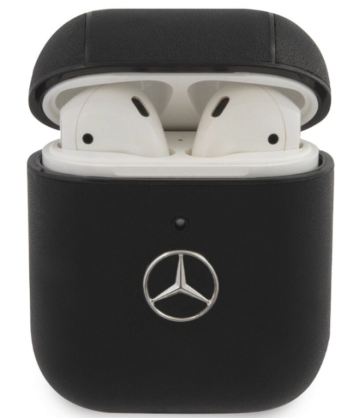 Чехол CG Mobile Mercedes Genuine leather with metal logo для AirPods 1/2, цвет Черный (MEA2CSLBK)