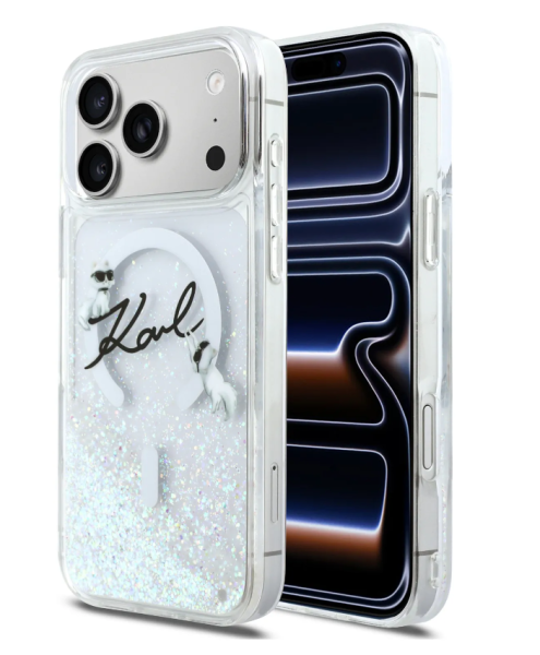 Чехол Lagerfeld Liquid Glitter NFT Choupettes Script logo Hard Trsp (MagSafe) для iPhone 17 Pro Max