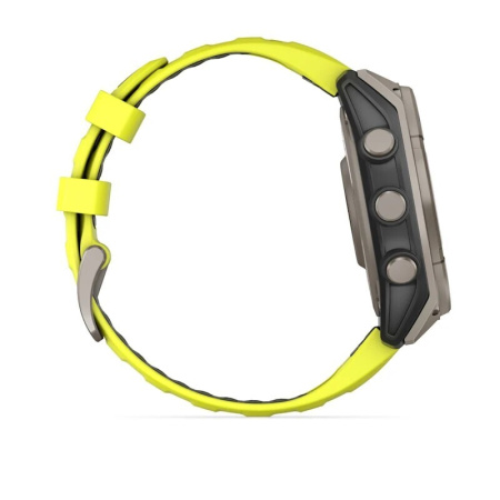 Смарт часы Garmin Fenix 8, 47 мм, Solar, Sapphire Titanium with AMP yellow/graphite silicone band