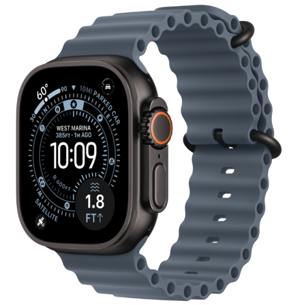 Apple Watch Ultra 3 (2025), 49 мм корпус из титана цвета «Black», ремешок Ocean Band цвета «Anchor Blue»