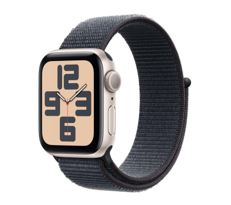 Apple Watch SE (2024), 40 мм корпус из алюминия цвета «Starlight», ремешок Sport Loop цвета «Ink»