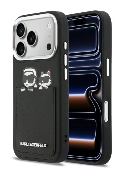 Чехол Lagerfeld для PU Smooth Sketch Karl&Choup Metal Cam with Cardslot Hard Black для iPhone 17 Pro