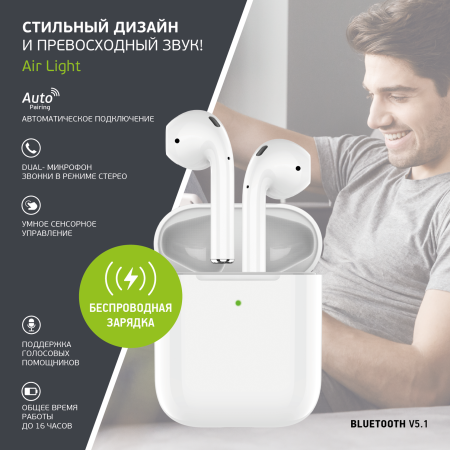Беспроводные наушники Deppa Air Light, White (44165)