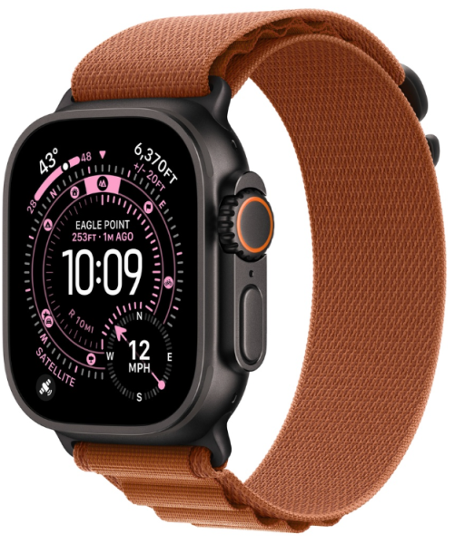 Apple Watch Ultra 3 (2025), 49 мм корпус из титана цвета «Black», ремешок Alpine Loop, цвета «Terra Cotta»
