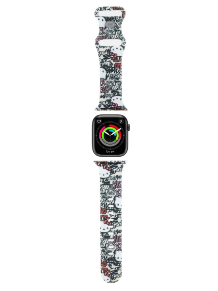 Ремешок Hello Kitty Liquid silicone Graffiti Tags Beige для Apple Watch 42/41/40 mm