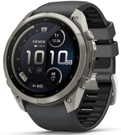 Умные часы Garmin Fenix 9 Pro AMOLED 51мм inReach, титан с графитово-черным силиконовым ремешком