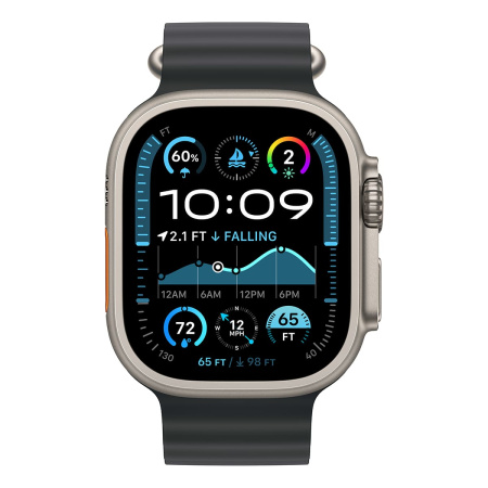 Apple Watch Ultra 2 (2024), 49 мм корпус из титана цвета «Natural», ремешок Ocean Band цвета «Black»