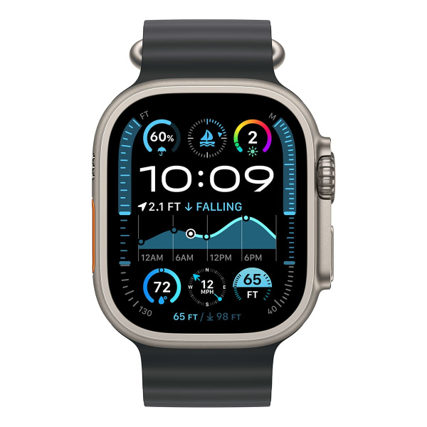 Apple Watch Ultra 2 (2024), 49 мм корпус из титана цвета «Natural», ремешок Ocean Band цвета «Black»