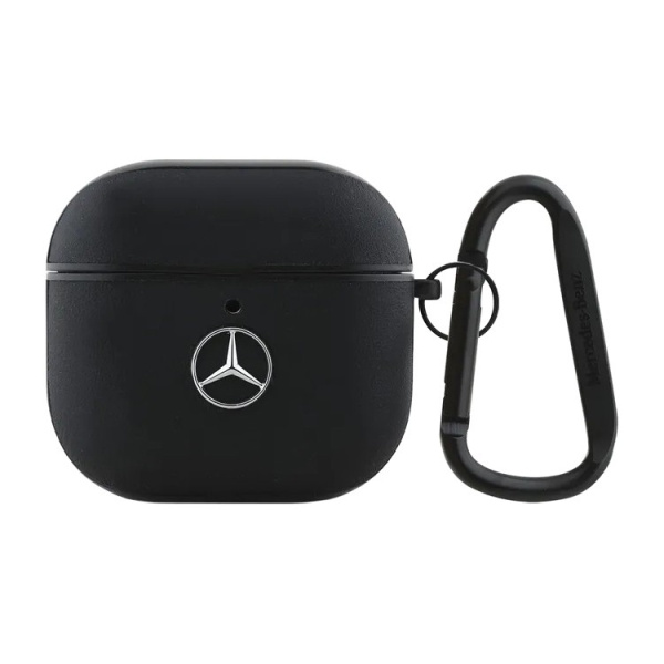 Чехол Mercedes Genuine leather with metal logo Black для Airpods 4/5
