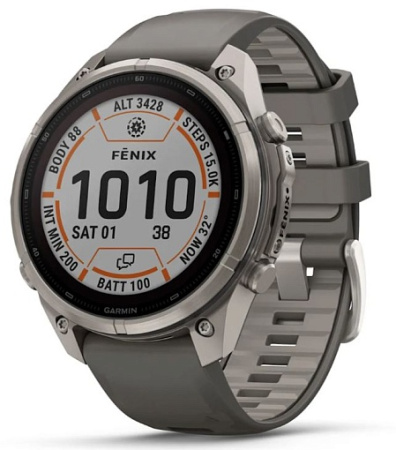 Умные часы Garmin Fenix 9 Pro Solar 47мм inReach Titanium with Pebble Grey Silicone Band