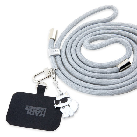 Шнурок на шею для телефона Karl Lagerfeld Crossbody Nylon cord + NFT Choupette metal charm Grey
