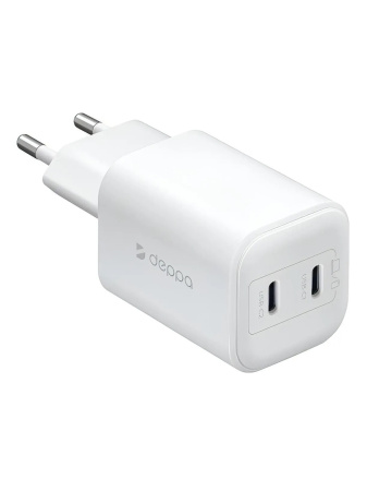 Сетевое зарядное устройство Deppa GaN 2хUSB-C GaN 45W, White (11462)