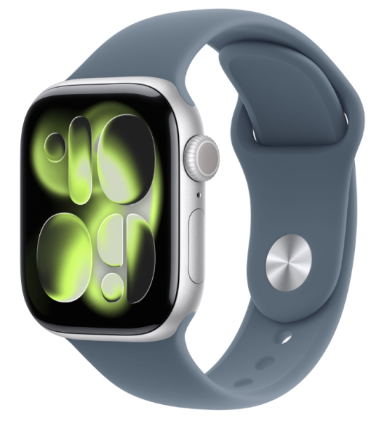 Apple Watch Series 11, 42 мм корпус из алюминия цвета «Silver», ремешок Sport Band цвета «Anchor Blue»