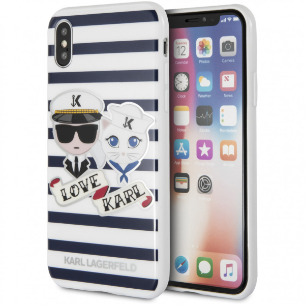 Чехол CG Mobile Karl Lagerfeld TPU collection Sailors stripes Hard для iPhone X/XS, цвет Синий/Белый (KLHCPXKSS)