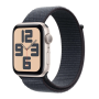 Apple Watch SE (2024), 44 мм корпус из алюминия цвета «Starlight», ремешок Sport Loop цвета «Ink»