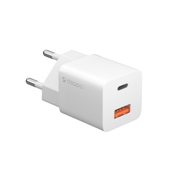 Сетевое зарядное устройство Deppa GaN Wall Charger [USB + USB-C] 20W, White (11410)