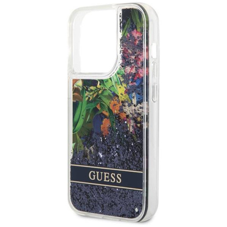 Чехол CG Mobile Guess Liquid Glitter Hard Flower Pattern для iPhone 14 Pro, цвет Синий (GUHCP14LLFLSB)
