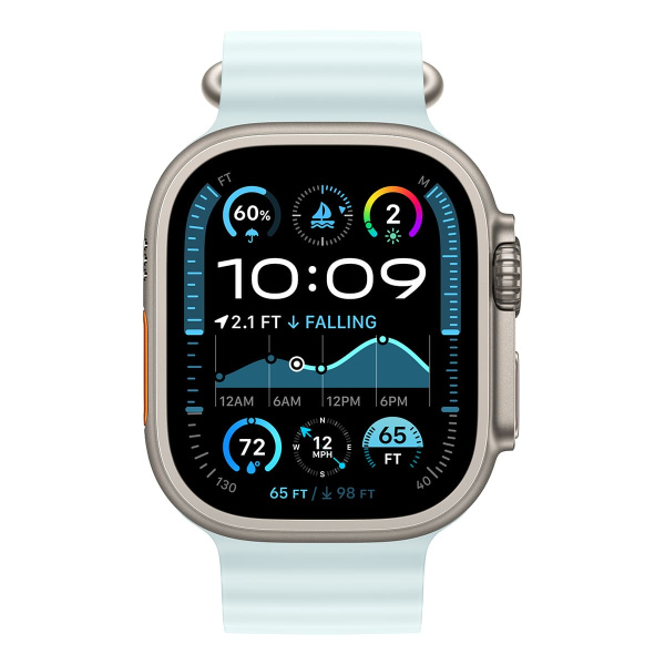Apple Watch Ultra 2 (2024), 49 мм корпус из титана цвета «Natural», ремешок Ocean Band цвета «Ice Blue»