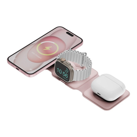 Беспроводное СЗУ EnergEA Bazic GoMag Trio PLUS magnetic wireless foldable 15W Pink