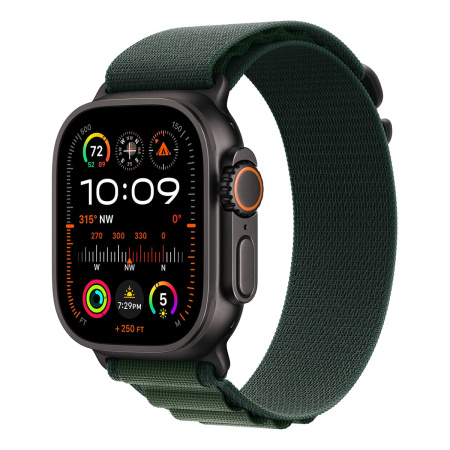 Apple Watch Ultra 2 (2024), 49 мм корпус из титана цвета «Black», ремешок Alpine Loop цвета «Dark Green»