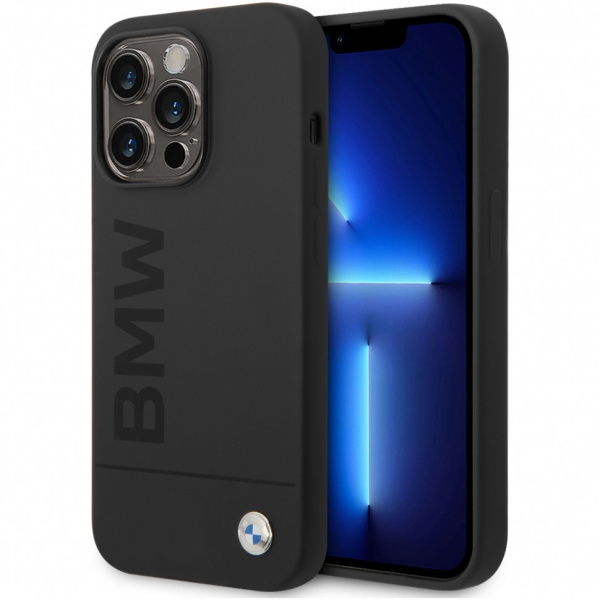 Чехол BMW Signature Liquid silicone Laser logo Hard (MagSafe) для iPhone 15 Pro, цвет Черный