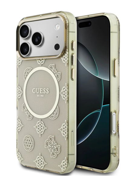 Чехол Guess IML Peony Dots Metal Cam Hard Beige (MagSafe) для iPhone 17 Pro Max