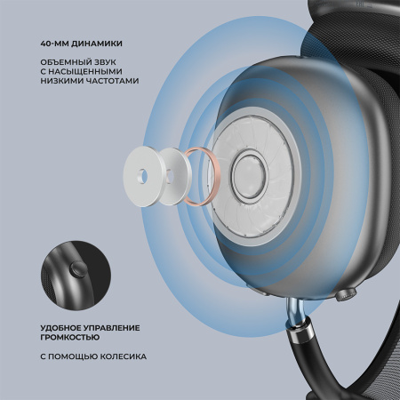 Беспроводные накладные наушники Stereo Life, BT 5.4, 350мАч, серый космос