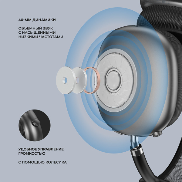 Беспроводные накладные наушники Stereo Life, BT 5.4, 350мАч, серый космос