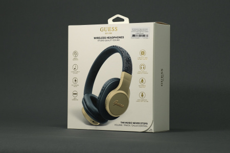 Беспроводные наушники Guess Bluetooth Headphones Sound PU 4G Script Metal Logo Blue, голубой