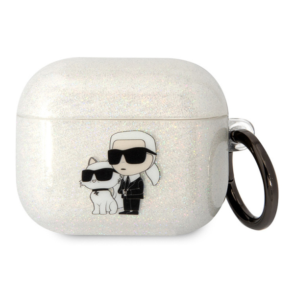 Чехол Karl Lagerfeld TPU Glitters with ring NFT Karl & Choupette для Airpods 3 (2021), цвет прозрачный (KLA3HNKCTGT)