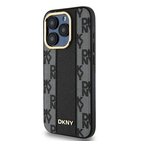 Чехол DKNY PU Checkered Metal logo Hard Black (MagSafe) для iPhone 15 Pro Max, чёрный