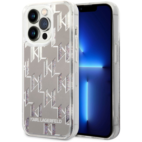 Чехол CG Mobile Karl Lagerfeld Liquid glitter Monogram Hard для iPhone 14 Pro, цвет серебристый