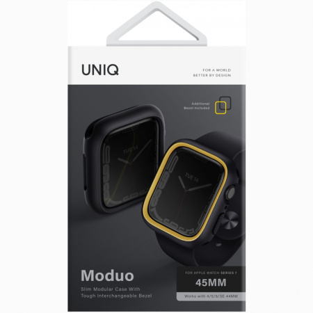Чехол Uniq Moduo interchangable case для Apple Watch 4/5/6/SE/7/8 44/45 мм, цвет Черный/Желтый (45MM-MDBLKMUS)