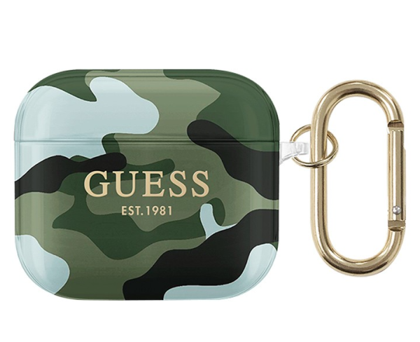 Чехол с карабином Guess TPU для AirPods 3, цвет Зеленый камуфляж (GUA3UCAMA)