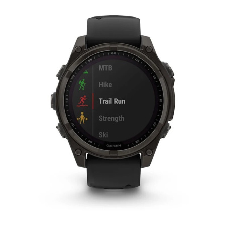 Смарт часы Garmin Fenix 8, 47 мм, Solar, Sapphire Carbon Gray DLC Titanium with Black/Pebble Gray Silicone