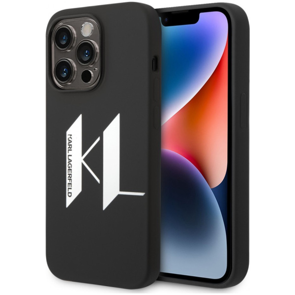 Чехол CG Mobile Karl Lagerfeld Liquid silicone Big KL logo Hard для iPhone 14 Pro, цвет Черный