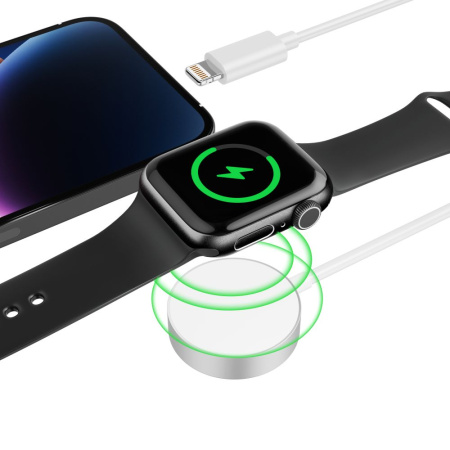 Сетевое зарядное устройство Tech-Protect Ultraboost 2 in 1 Magnetic Charging Cable & Lightning 150см для Apple Watch, white