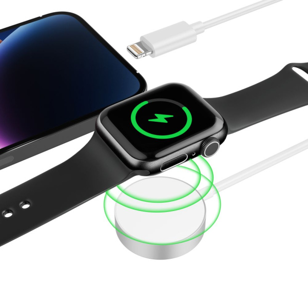 Сетевое зарядное устройство Tech-Protect Ultraboost 2 in 1 Magnetic Charging Cable & Lightning 150см для Apple Watch, white