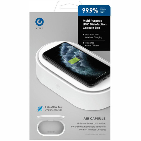 Санитайзер LYFRO Air Capsule UVC Disinfection Box Wireless 7.5W/10W с беспроводной зарядкой, цвет Белый (LYFRO-AIRCAPW-WHT)